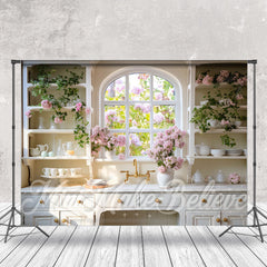 Lofaris Pink Floral Vase White Gold Cupboard Window Backdrop