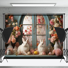 Lofaris Pink Floral Vase Window Rabbits Easter Backdrop