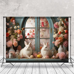 Lofaris Pink Floral Vase Window Rabbits Easter Backdrop