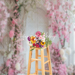 Lofaris Pink Floral Vine White Arch Door Wedding Backdrop