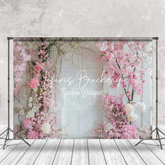 Lofaris Pink Floral Vine White Arch Door Wedding Backdrop