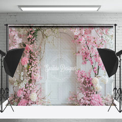 Lofaris Pink Floral Vine White Arch Door Wedding Backdrop