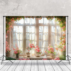 Lofaris Pink Floral Warm Sunshine Window Photo Backdrop