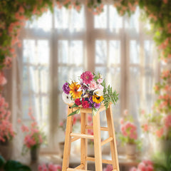 Lofaris Pink Floral Warm Sunshine Window Photo Backdrop