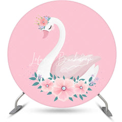 Lofaris Pink Floral White Swan Round Backdrop For Birthday