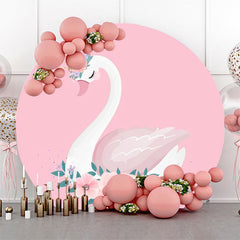 Lofaris Pink Floral White Swan Round Backdrop For Birthday