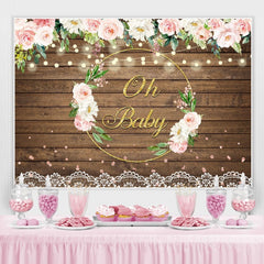 Lofaris Pink Floral And Golden Glitter Baby Shower Backdrop