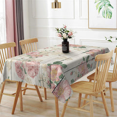 Lofaris Pink Floral Wooden Texture Rectangle Tablecloth