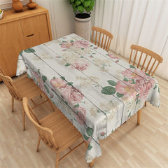 Lofaris Pink Floral Wooden Texture Rectangle Tablecloth