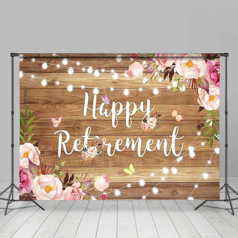 Lofaris Pink Floral Wooden Wall Happy Retirement Backdrop