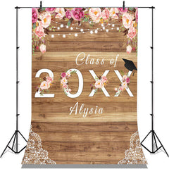 Lofaris Pink Florals And Bright Wood Class Of 2022 Backdrop