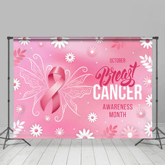 Lofaris Pink Flower Butterfly Breast Cancer Month Backdrop