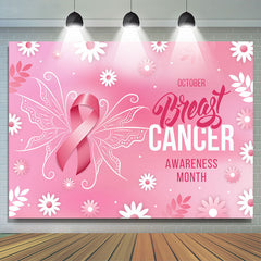 Lofaris Pink Flower Butterfly Breast Cancer Month Backdrop