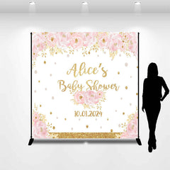 Lofaris Pink Flower Gold Glitter Custom Baby Shower Backdrop