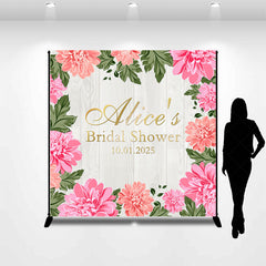 Lofaris Pink Flowers Beige Wood Custom Bridal Shower Backdrop