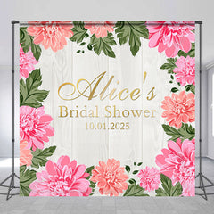 Lofaris Pink Flowers Beige Wood Custom Bridal Shower Backdrop