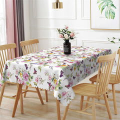 Lofaris Pink Flowers Butterfly Spring Repeat Kitchen Tablecloth