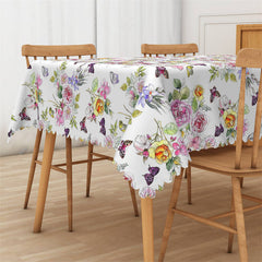 Lofaris Pink Flowers Butterfly Spring Repeat Kitchen Tablecloth