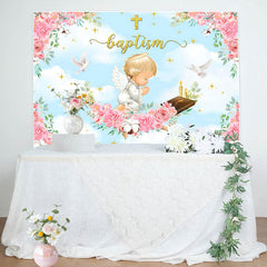 Lofaris Pink Flowers Cross Angel Baptism Backdrop For Girl