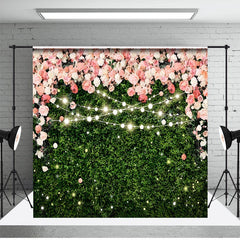 Lofaris Pink Flowers Green Leaves Light Wedding Backdrop