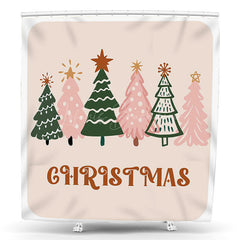 Lofaris Pink Forest Trees Merry Christmas Shower Curtain