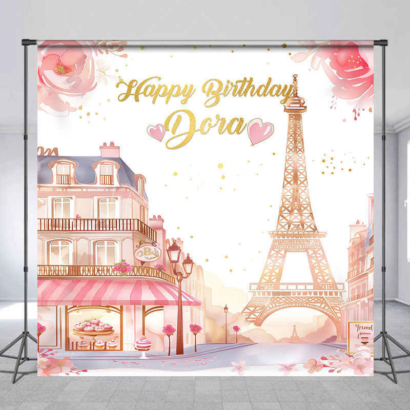 Lofaris Pink French Street Tower Custom Birthday Backdrop