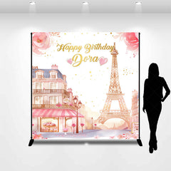 Lofaris Pink French Street Tower Custom Birthday Backdrop