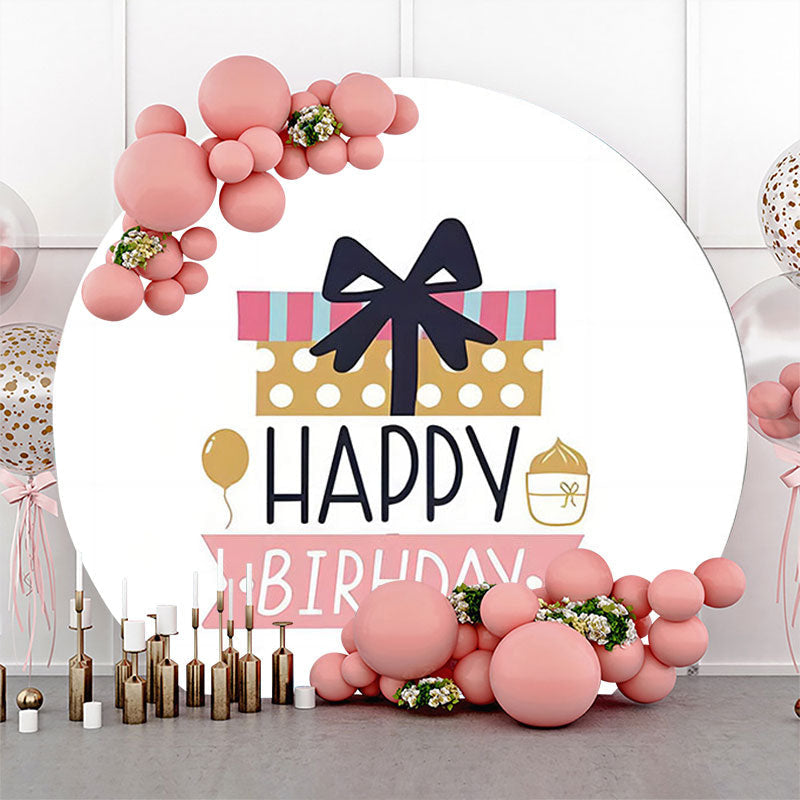 Lofaris Pink Gift Black Bowknot Round Birthday Backdrop