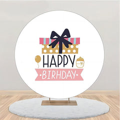 Lofaris Pink Gift Black Bowknot Round Birthday Backdrop