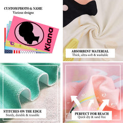 Lofaris Pink Girl Silhouette Custom Name Beach Towel