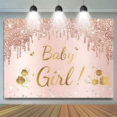 Lofaris Pink Glitter Baby Girl Party Backdrop for Shower