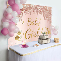 Lofaris Pink Glitter Baby Girl Party Backdrop for Shower