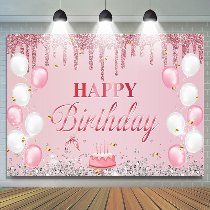 Pink Glitter Balloon Cake Diamond Birthday Backdrop - Lofaris