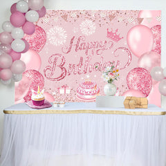 Lofaris Pink Glitter Balloons Cake Girls Birthday Backdrop