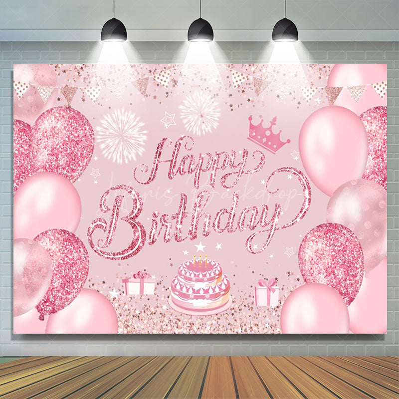 Lofaris Pink Glitter Balloons Cake Girls Birthday Backdrop