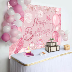 Lofaris Pink Glitter Balloons Cake Girls Birthday Backdrop