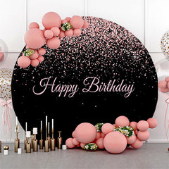 Lofaris Pink Glitter Black Round Happy Birthday Backdrop