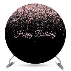 Lofaris Pink Glitter Black Round Happy Birthday Backdrop