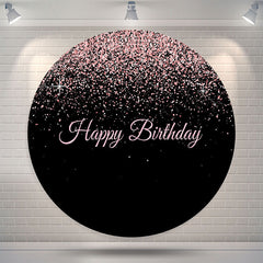 Lofaris Pink Glitter Black Round Happy Birthday Backdrop