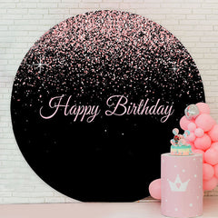 Lofaris Pink Glitter Black Round Happy Birthday Backdrop