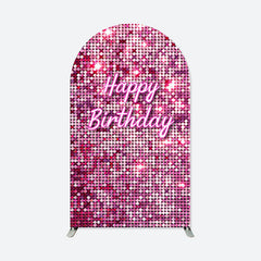 Lofaris Pink Glitter Bokeh Happy Birthday Arch Backdrop for Party