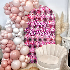 Lofaris Pink Glitter Bokeh Happy Birthday Arch Backdrop for Party