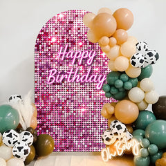 Lofaris Pink Glitter Bokeh Happy Birthday Arch Backdrop for Party