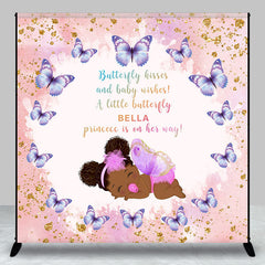 Lofaris Pink Glitter Butterfly Custom Name Baby Shower Backdrop