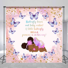 Lofaris Pink Glitter Butterfly Custom Name Baby Shower Backdrop