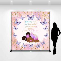 Lofaris Pink Glitter Butterfly Custom Name Baby Shower Backdrop