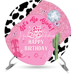 Lofaris Pink Glitter Cactus Cowgirl Round Birthday Backdrop