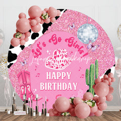 Lofaris Pink Glitter Cactus Cowgirl Round Birthday Backdrop