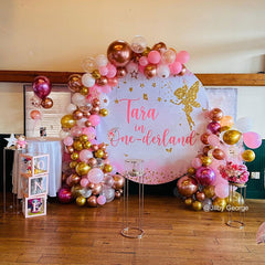 Lofaris Pink Glitter Fairy First Birthday Round Backdrop