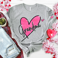 Lofaris Pink Glitter Heart Custom Grandma And Kids T - Shirt